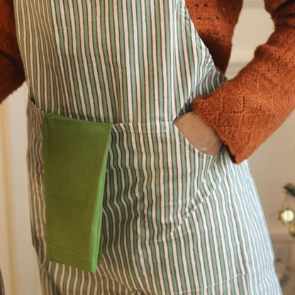 Spill-Resistant, 3-pocket, Cotton Apron - Sage Green