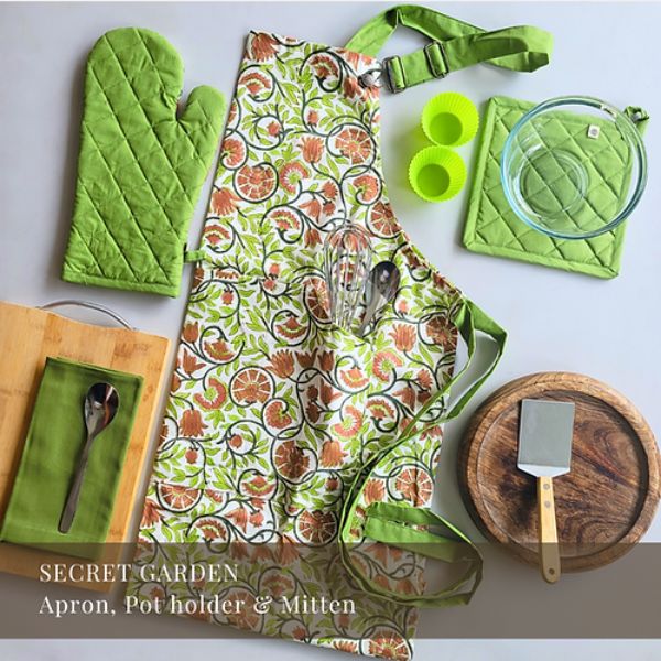 Kitchen Essentials Set - Apron + Mitten + Potholder