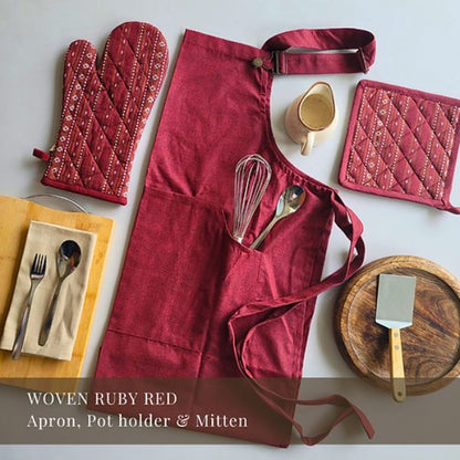 Kitchen Essentials Set - Apron + Mitten + Potholder