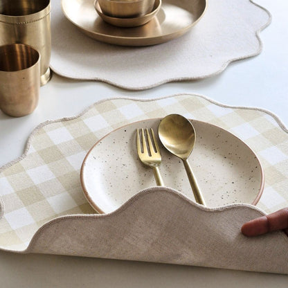 Farmhouse - Beige Gingham Checks Placemats