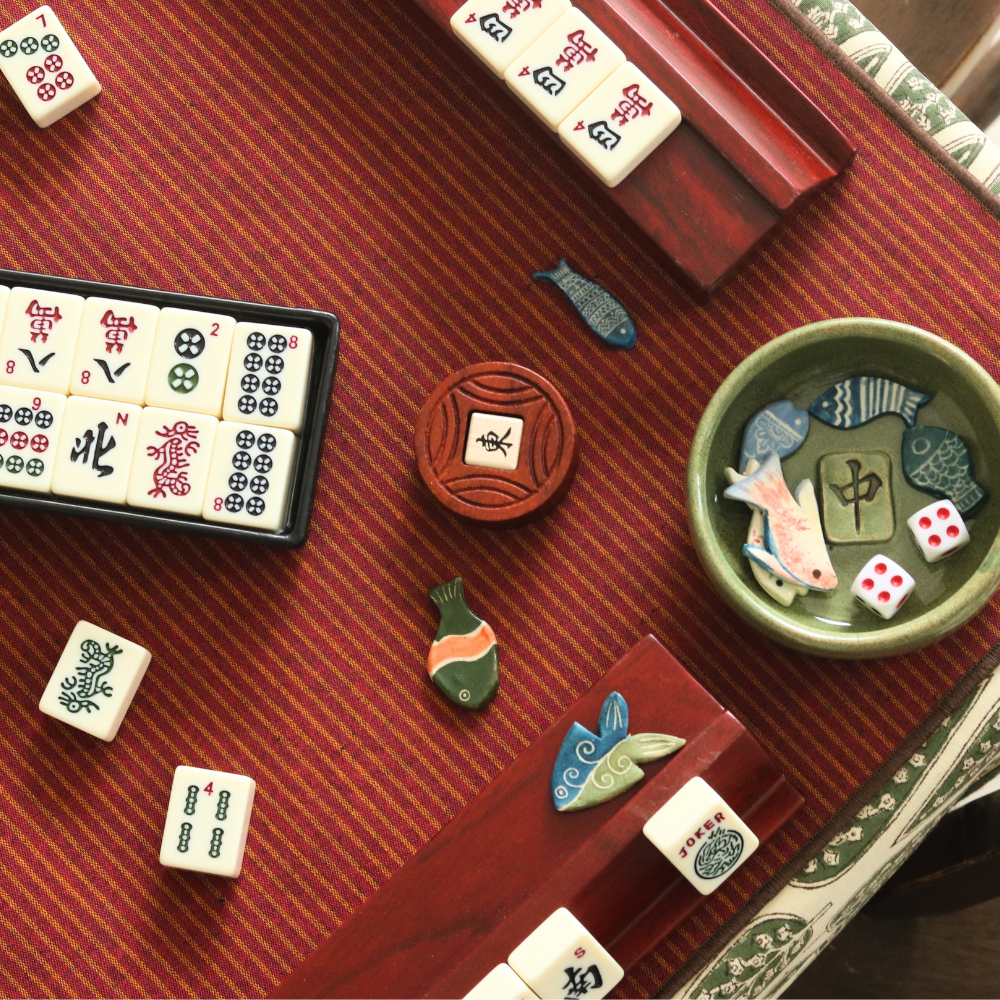 Serene Sunset & Moss Green Chambray Mahjong Mat