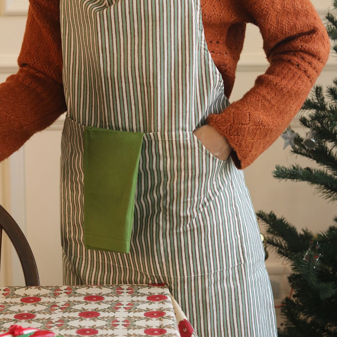 Spill-Resistant, 3-pocket, Cotton Apron - Sage Green