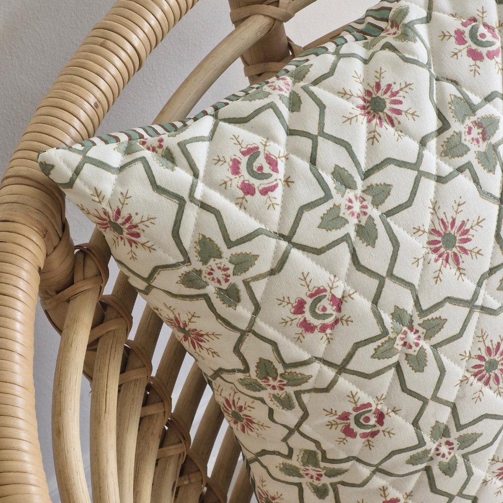 Persian Garden - Water resistant, Quilted Outdoor Cushion Cover