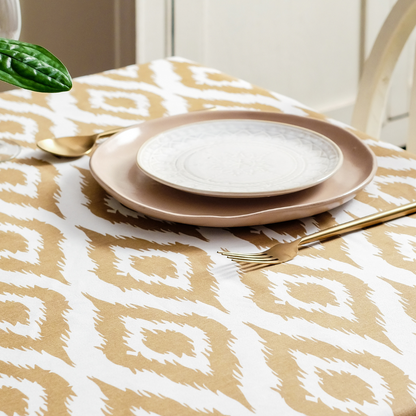 Ikat Inspired Beige Tablecloth