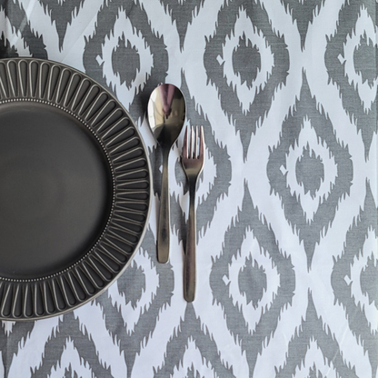 Ikat Inspired Grey Tablecloth