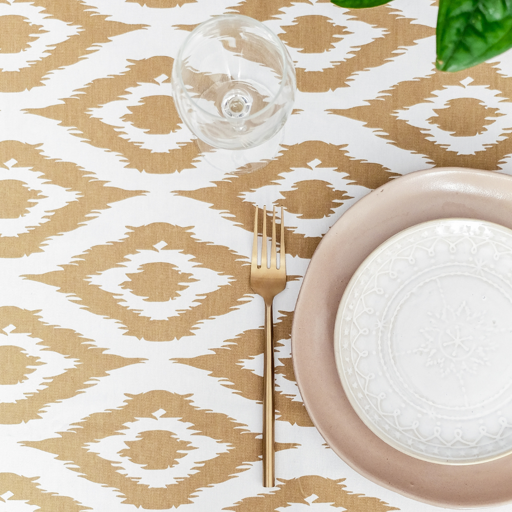 Ikat Inspired Beige Tablecloth