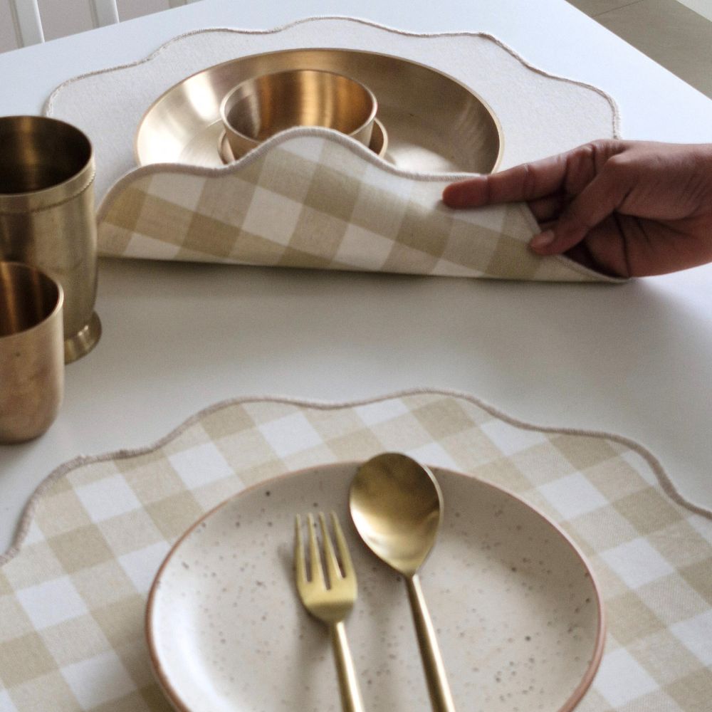 Farmhouse - Beige Gingham Checks Placemats