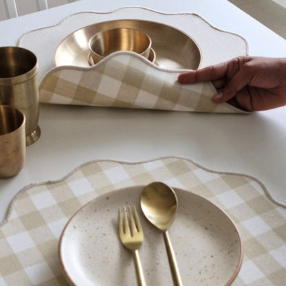 Farmhouse - Beige Gingham Checks Placemats