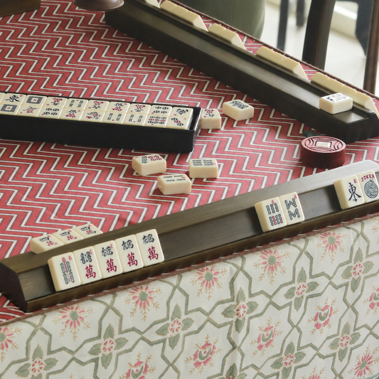 Persian Garden Mahjong Tablecloth + Forest Pine & Red Chevron Mahjong Mat