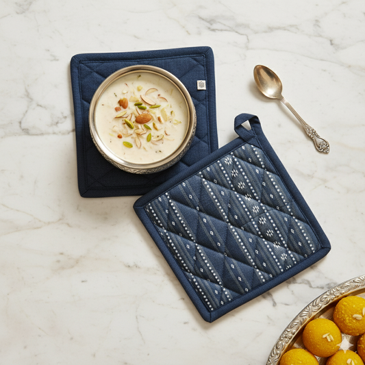 Wipeable & Reversible Pot Holder - Aegean Blue