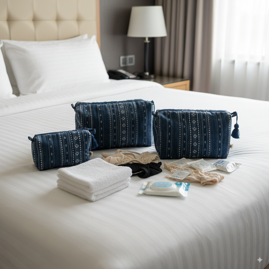 Quilted Pouches - Woven Aegean Blue