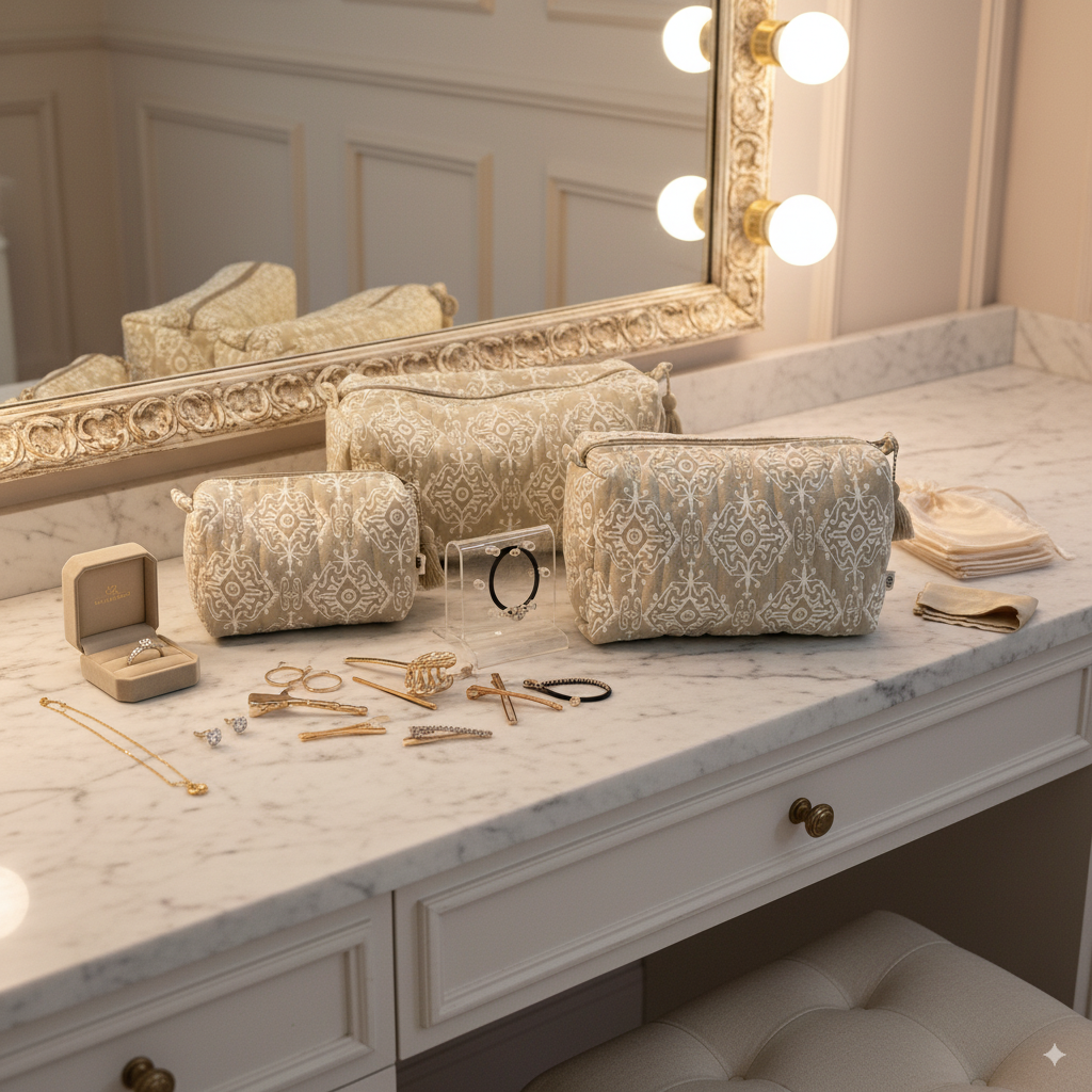 Quilted Pouches - Dholpur Beige