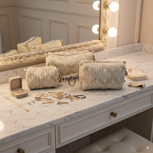 Quilted Pouches - Dholpur Beige