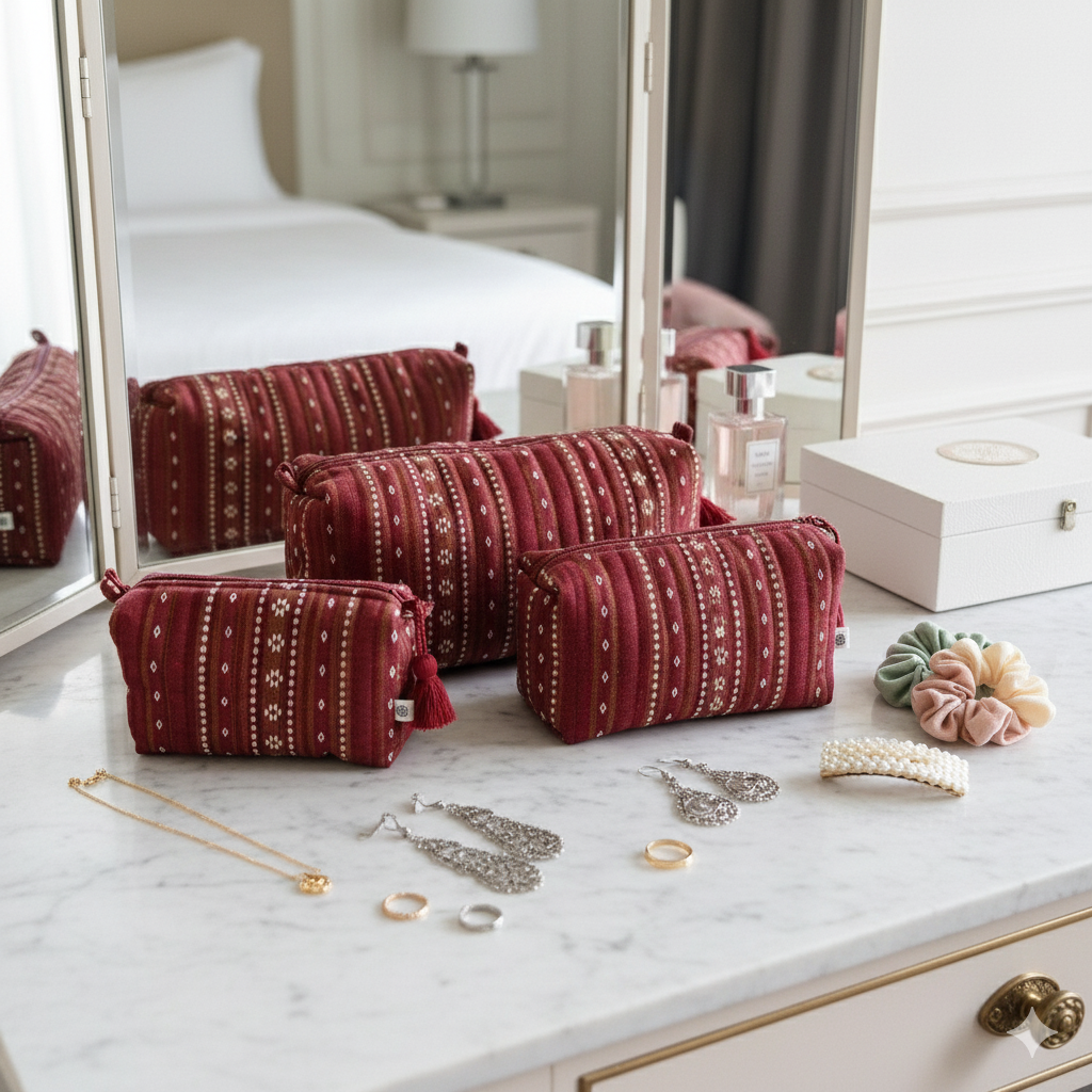 Quilted Pouches - Woven Ruby Red