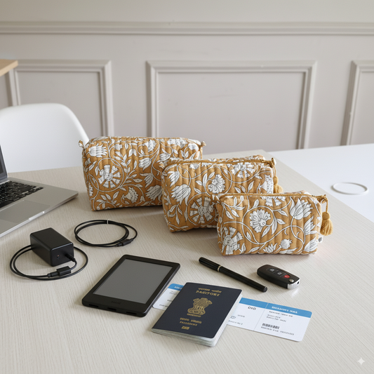 Quilted Pouches - Mustard Fields