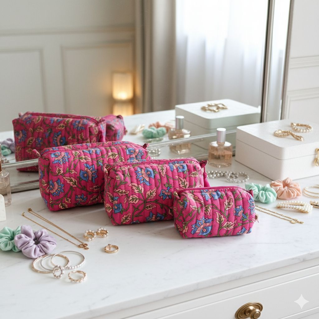 Quilted Pouches - Royal Fuschia