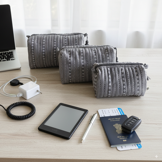 Quilted Pouches - Woven Winter Grey