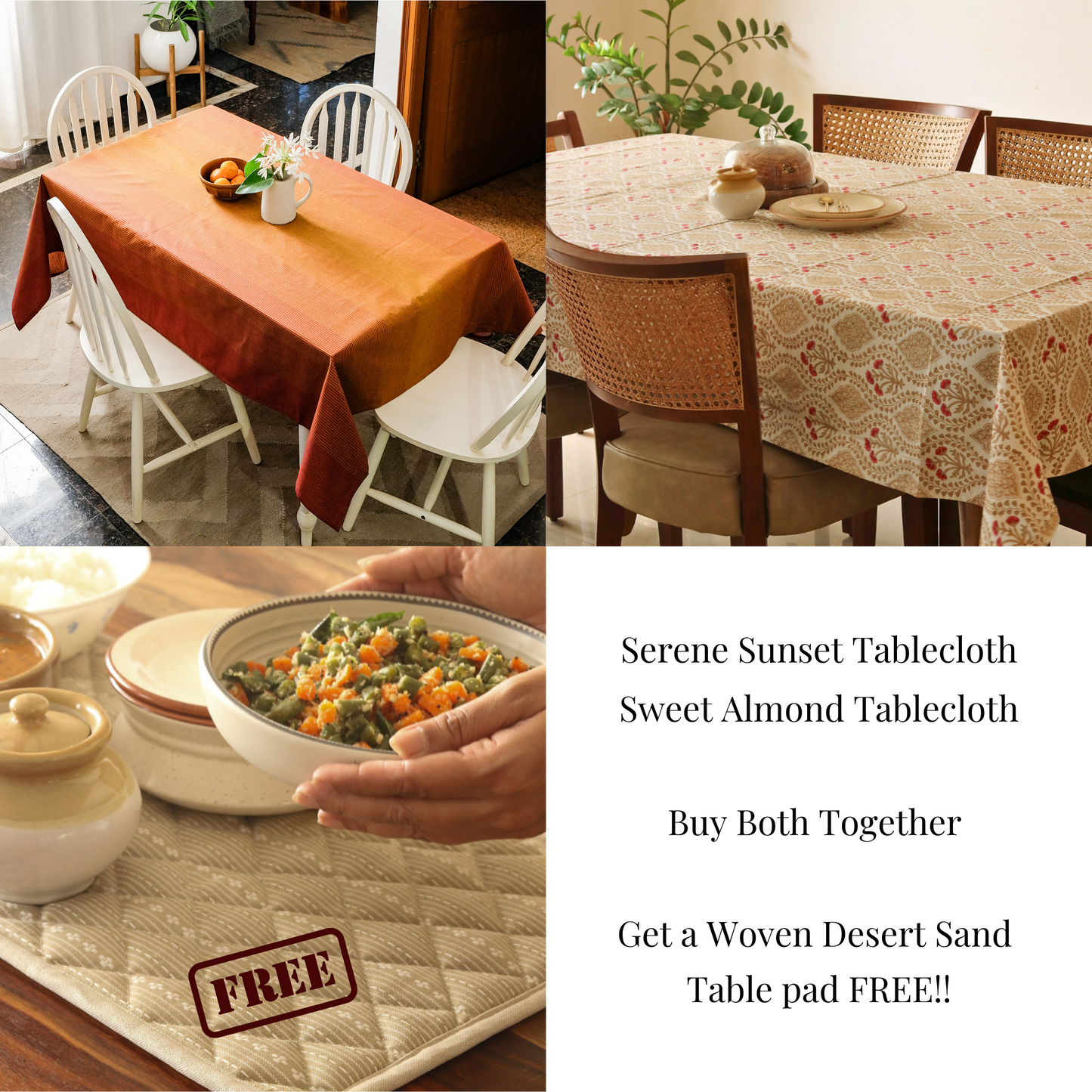 Sweet Almond Tablecloth + Serene Sunset Tablecloth Combo