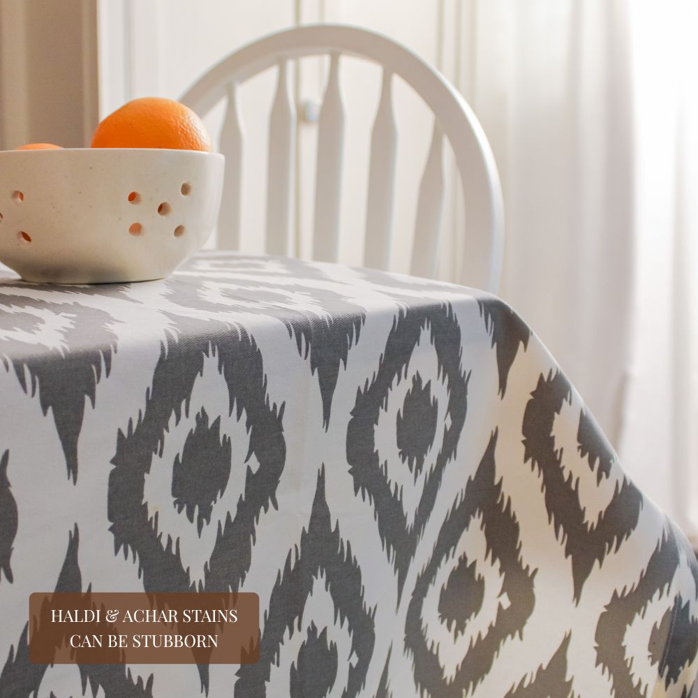 Ikat Inspired Grey Tablecloth