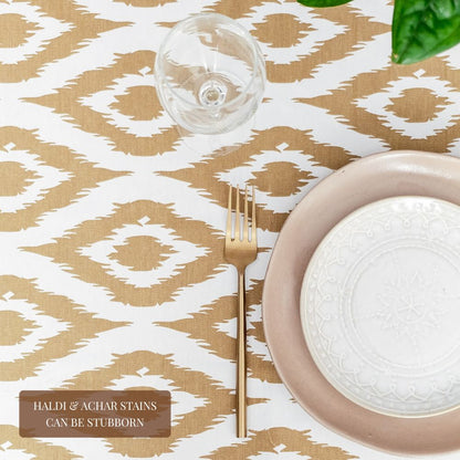 Ikat Inspired Beige Tablecloth