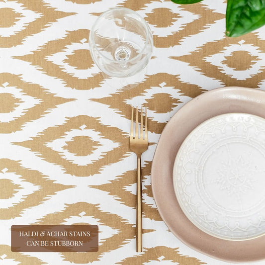 Ikat Inspired Beige Tablecloth