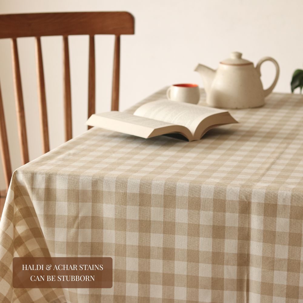 Farmhouse - Beige Gingham Checks Tablecloth