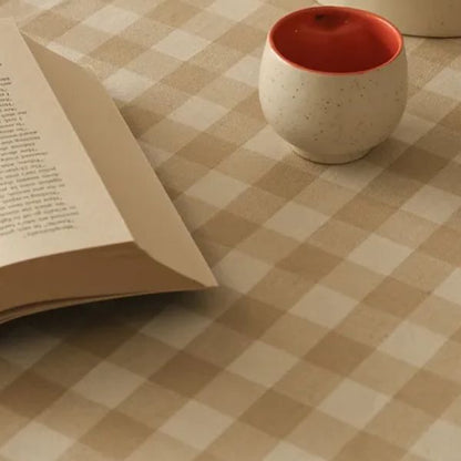 Farmhouse - Beige Gingham Checks Tablecloth