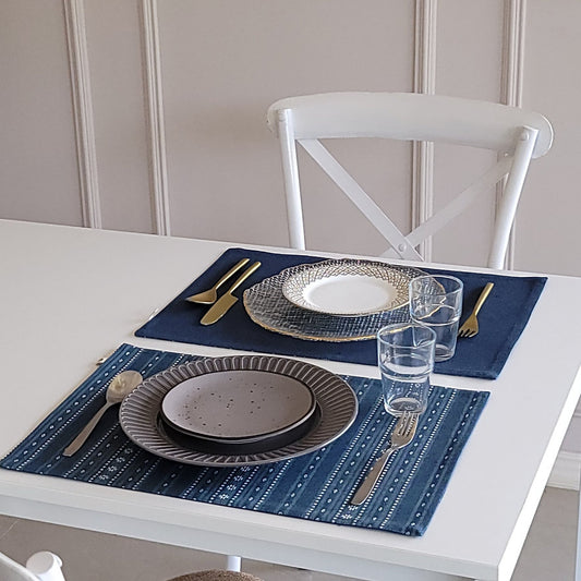 Whispers of the Sea Tablecloth + Woven Aegean Blue Placemats Combo