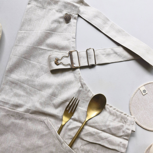 Spill-Resistant, 3-pocket, Cotton Apron - Beige