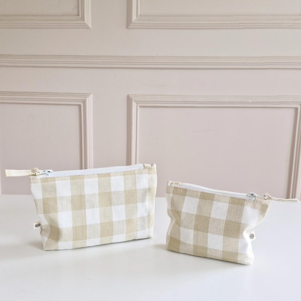 Handy Zip Pouches - Beige Checks