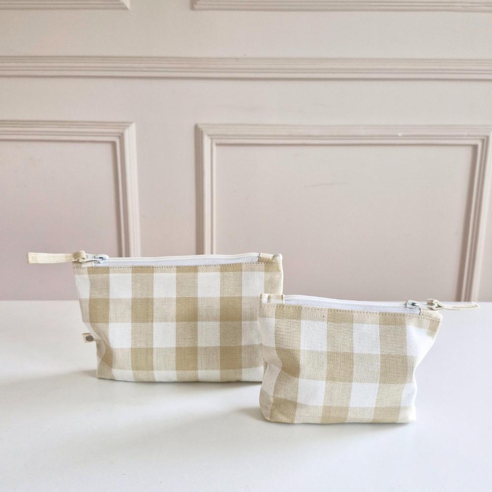 Handy Zip Pouches - Beige Checks
