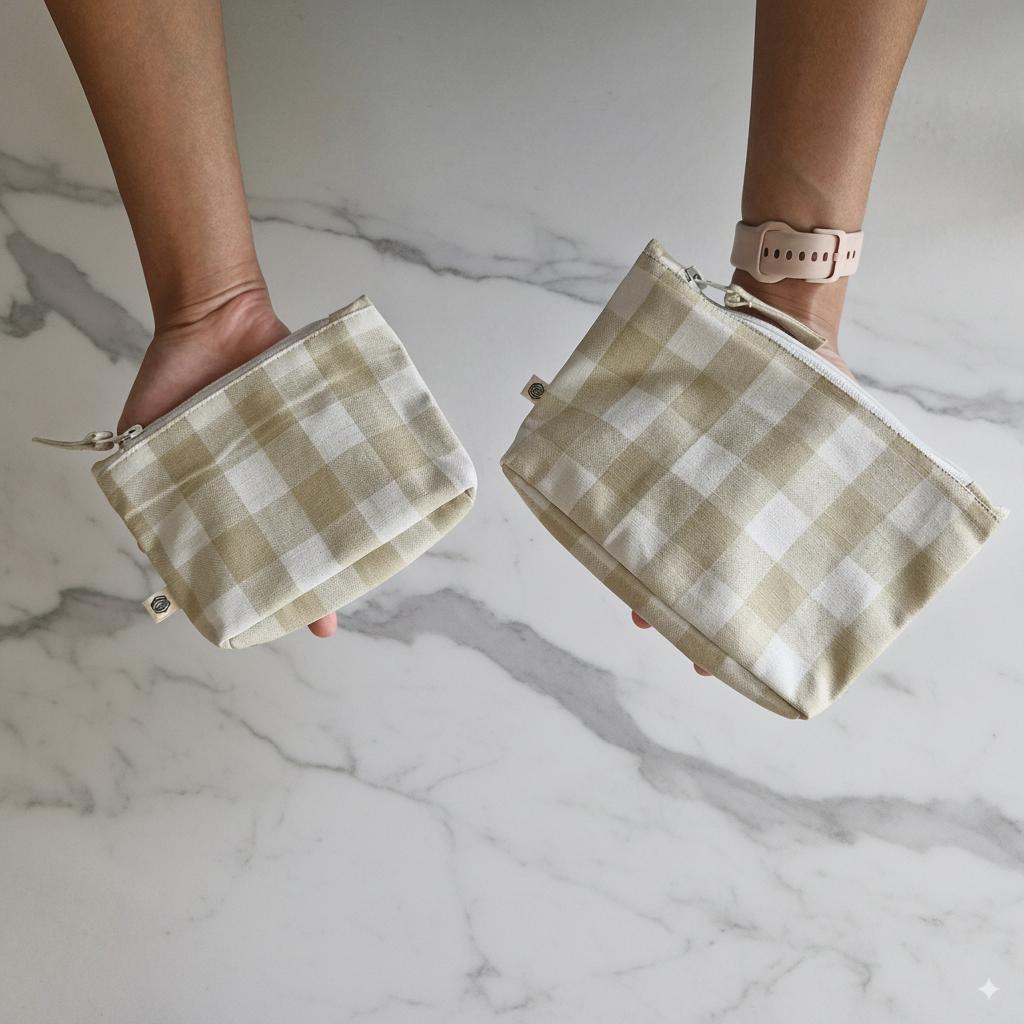 Handy Zip Pouches - Beige Checks