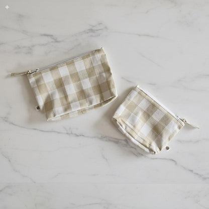 Handy Zip Pouches - Beige Checks
