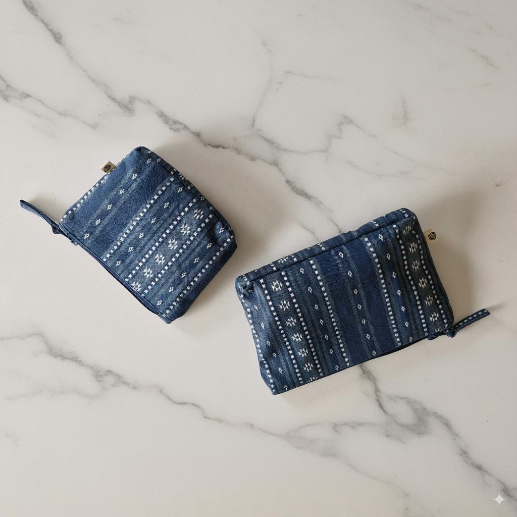 Handy Zip Pouches - Woven Aegean Blue
