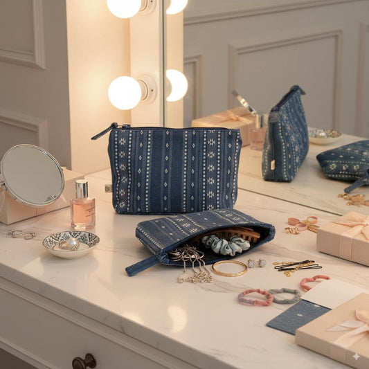 Handy Zip Pouches - Woven Aegean Blue