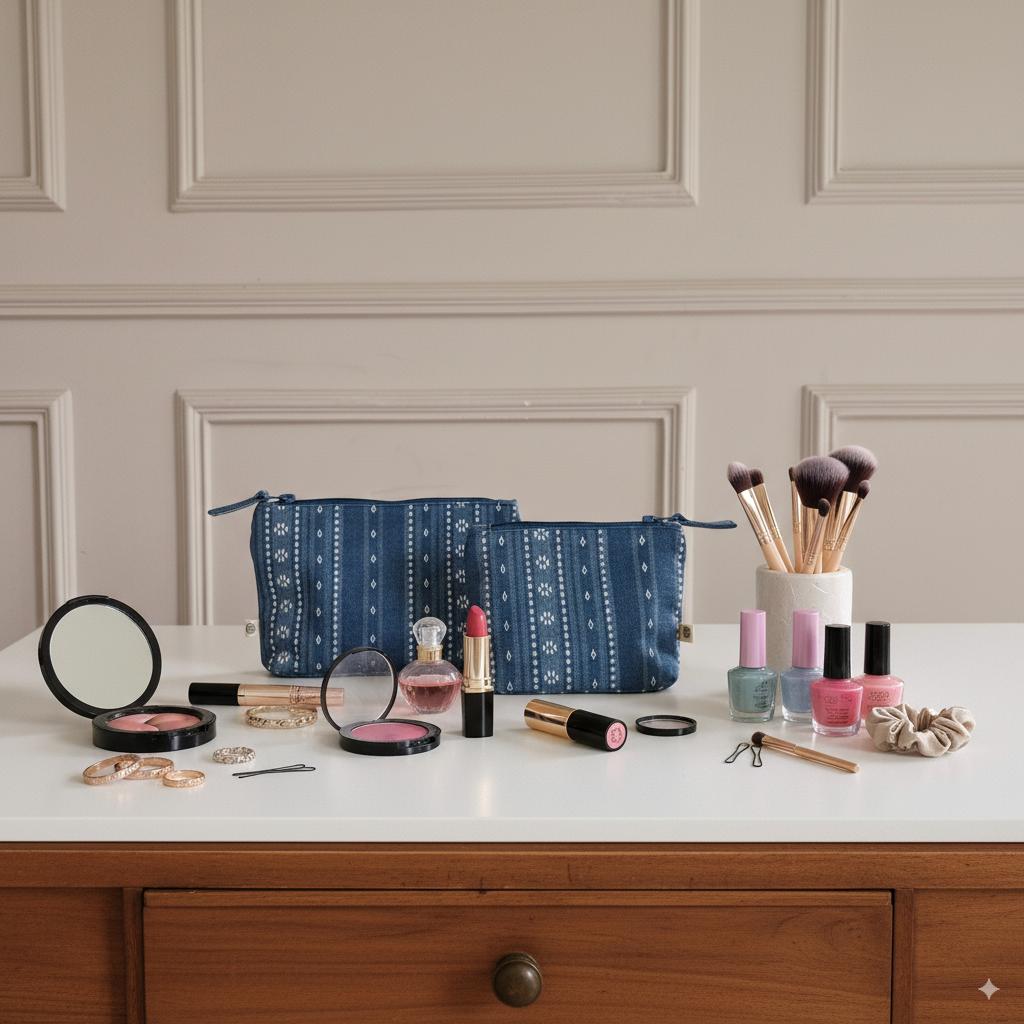 Handy Zip Pouches - Woven Aegean Blue