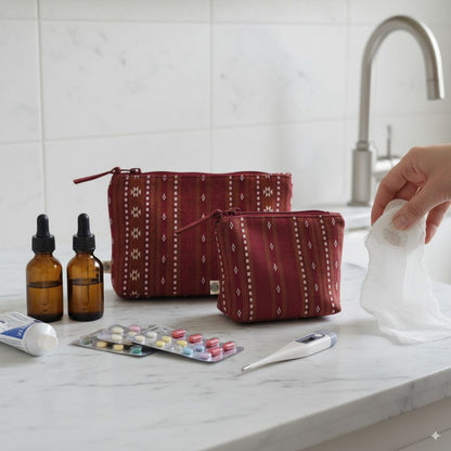 Handy Zip Pouches - Woven Ruby Red