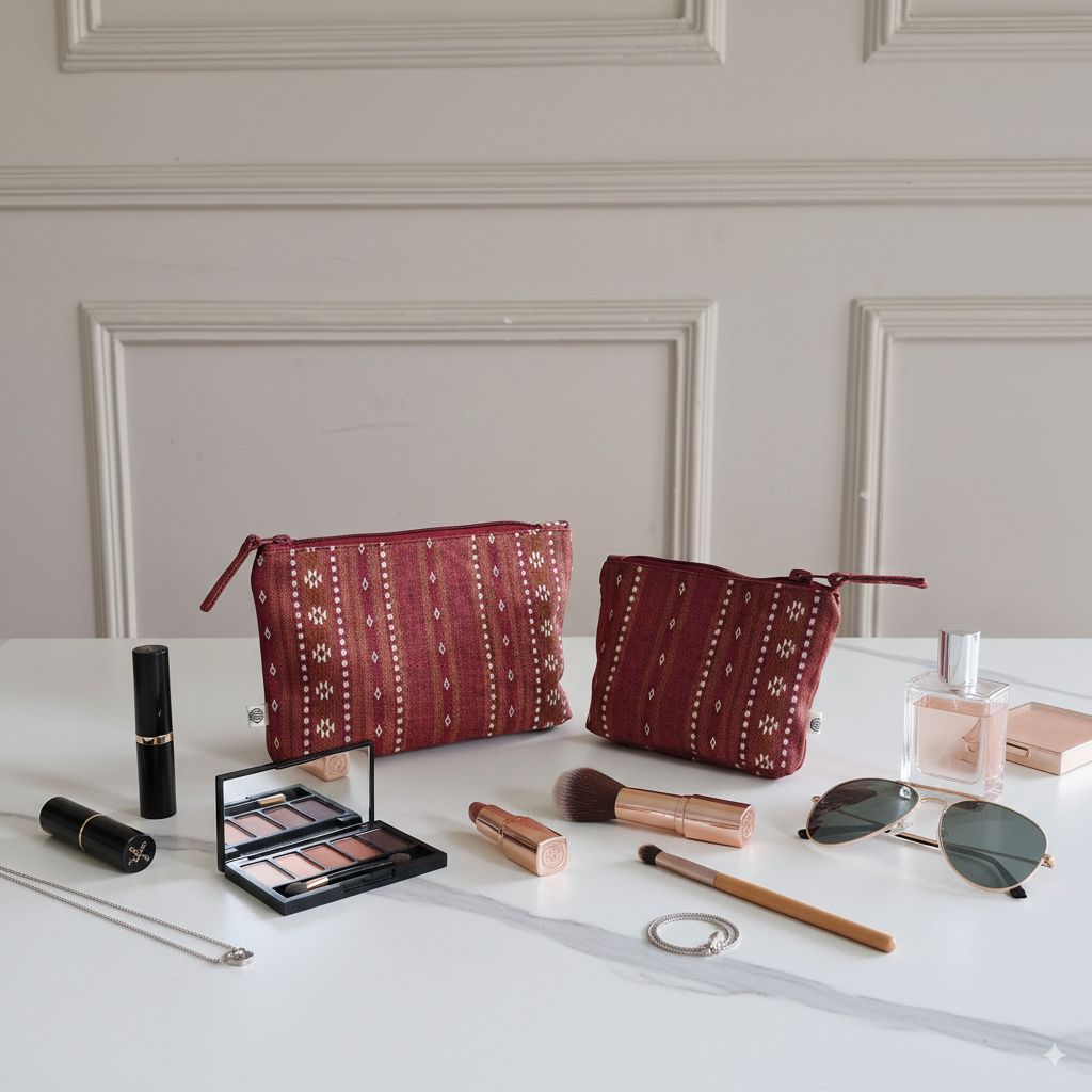 Handy Zip Pouches - Woven Ruby Red