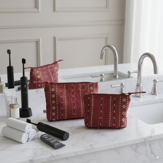 Handy Zip Pouches - Woven Ruby Red