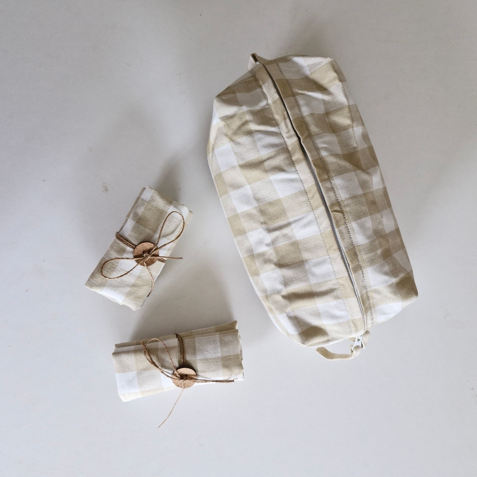 Tuck & Go Pouch - Beige Gingham Checks