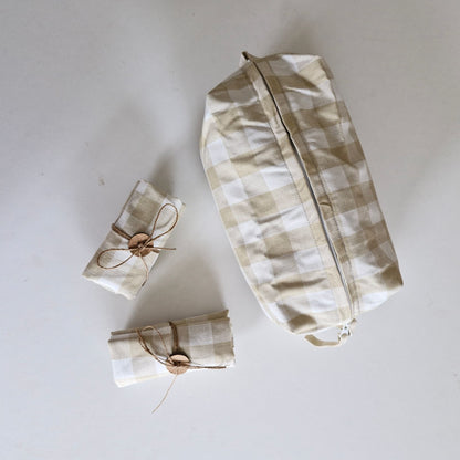 Tuck & Go Pouch - Beige Gingham Checks