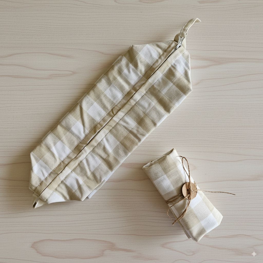 Tuck & Go Pouch - Beige Gingham Checks