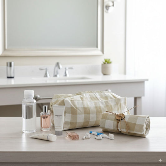Tuck & Go Pouch - Beige Gingham Checks