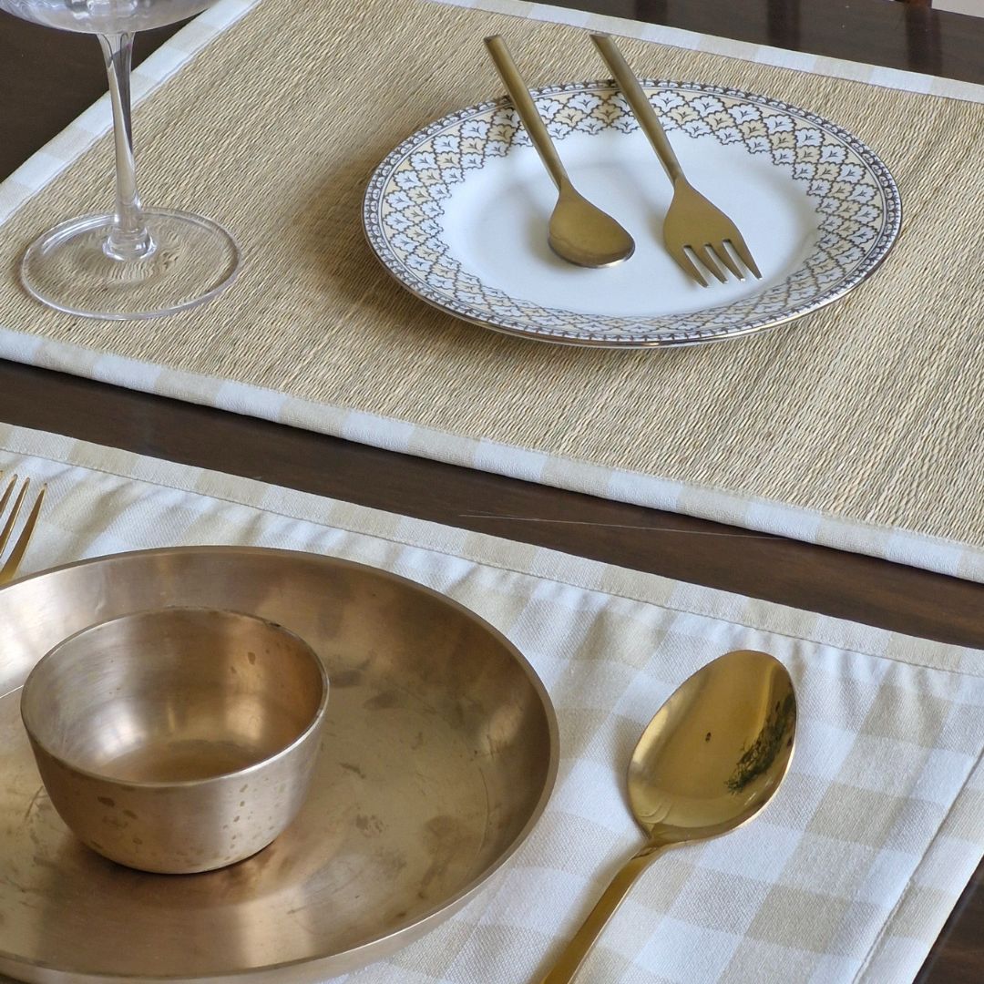 Beige Gingham Checks Hybrid Placemats