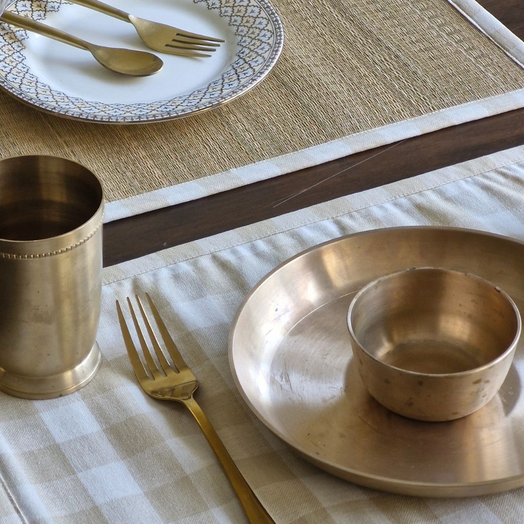 Beige Gingham Checks Hybrid Placemats