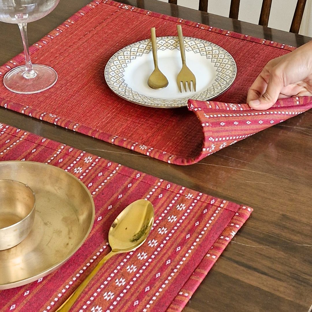 Woven Ruby Red Hybrid Placemats Rectangle (12" x 17") Ruby Red