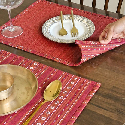 Woven Ruby Red Hybrid Placemats Rectangle (12" x 17") Ruby Red