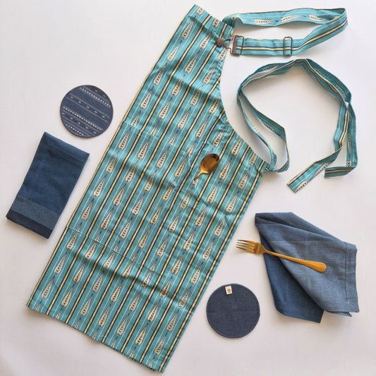 Spill-Resistant, 3-pocket, Cotton Apron - Garden Of Amalfi