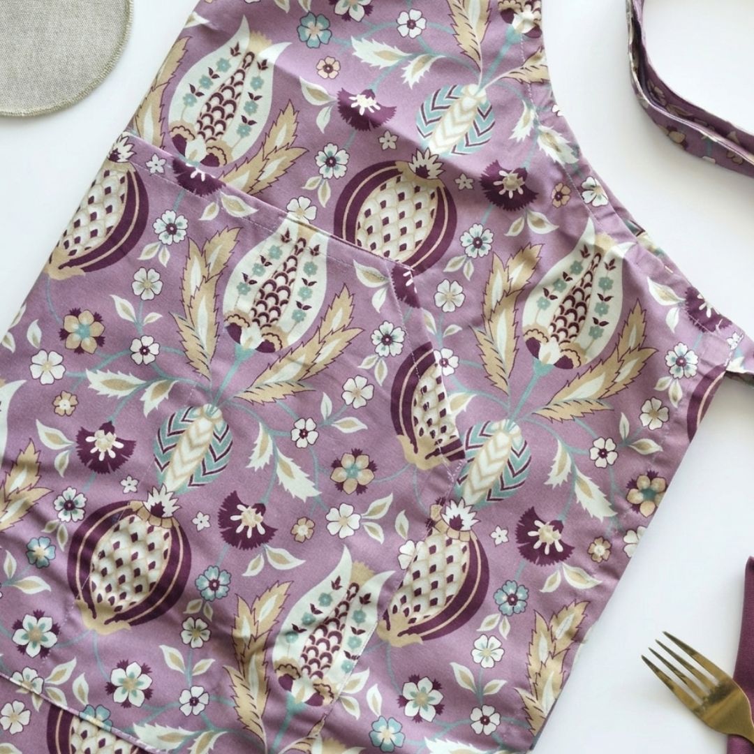 Spill-Resistant, 3-pocket, Cotton Apron - Rosewater & Chestnut