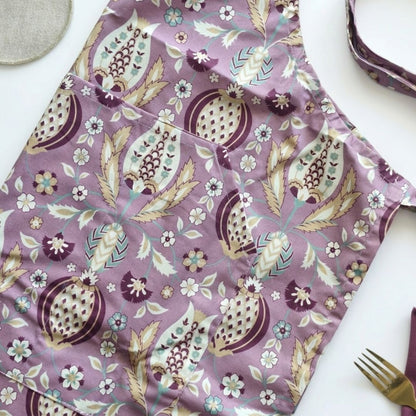 Spill-Resistant, 3-pocket, Cotton Apron - Rosewater & Chestnut
